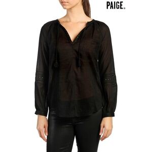 PAIGE WOMEN NWT AVA COTTON PEASANT BLACK BLOUSE. SIZE M